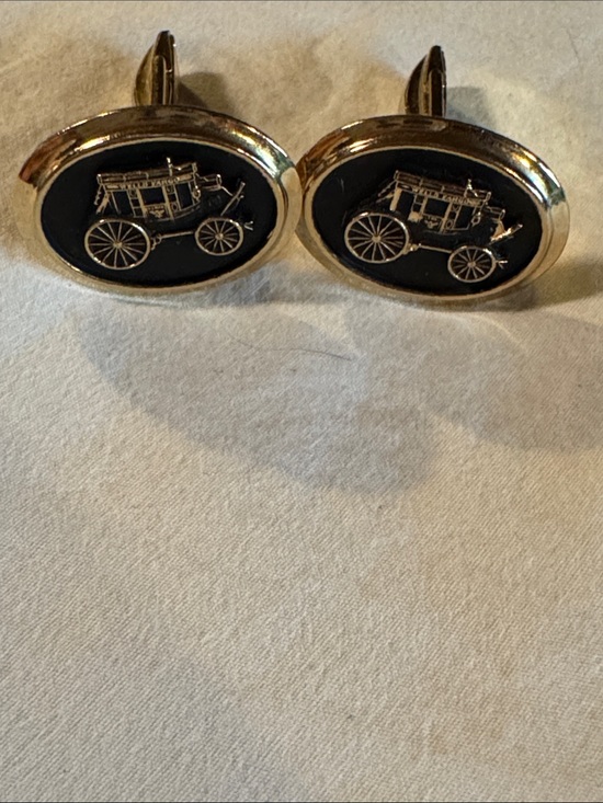 Wells Fargo Black and Gold Carriage Round Cufflinks (PAT number on clip)